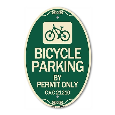 Signmission Bicycle Parking by Permit Only C.V.S. 21210 , 12 In X 18 In Architectural, Heavy Gauge Aluminum A-OV-G-1218-24322