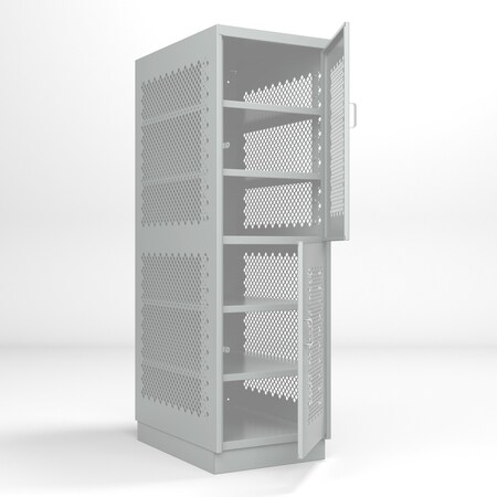 Pucel Heavy Duty Storage Locker, See Thru Two Doors, 24inW x 36inD x 74inH, 4inBase, Adj. Shelves, Black DLCU-2436-2-AS-PERF-B