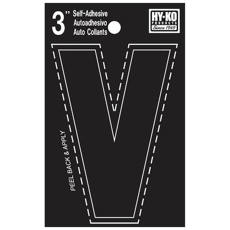 Hy-Ko 30400 Series Die-Cut Letter, Character: V, 3 in H Character, Black Character, Vinyl 30432