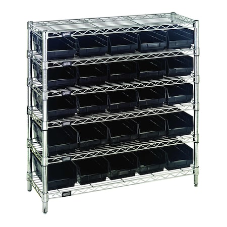 Quantum Storage Systems WIRE SHELVING UNIT W / BLACK BINS WR6-36-1236-102BK