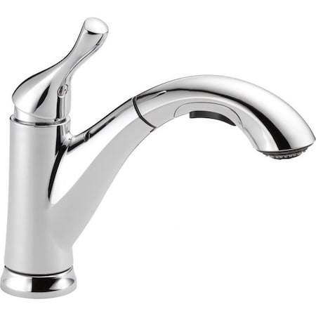 Delta Pull-Out Kitchen Faucet, 1.8 gpm, 1-Handle, 4-Faucet Hole, Chrome Plated, Swivel Spout 16953-DST