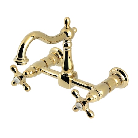 Kingston Brass Two-Handle Wall Mount Bridge Kitchen Faucet, Polished Brass KS1262AX