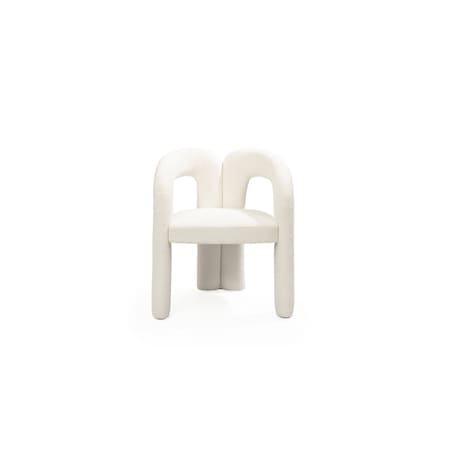 Homeroots White Boucle Partially Open Back Dining Arm Chair 719098