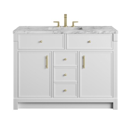 James Martin Vanities Bellshire 48" Single Vanity, Bright White w/ 3 CM Carrara Marble Top 660-V48-BW-3CAR