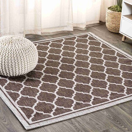 Jonathan Y Trebol Moroccan Trellis Textured Weave Espresso/Taupe 4 ft Square Indoor/Outdoor Area Rug SMB109B-4SQ