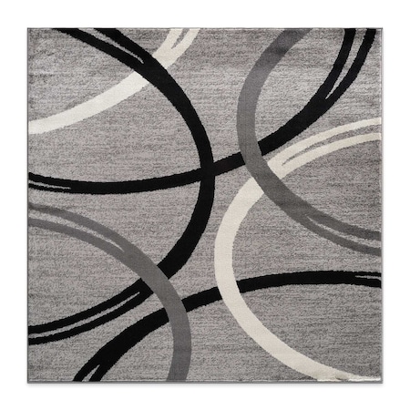 World Rug Gallery Modern Wavy Circles Design Area Rug 6 ft 6 in x 6 ft 6 in Square Gray 377GRAY6SQ