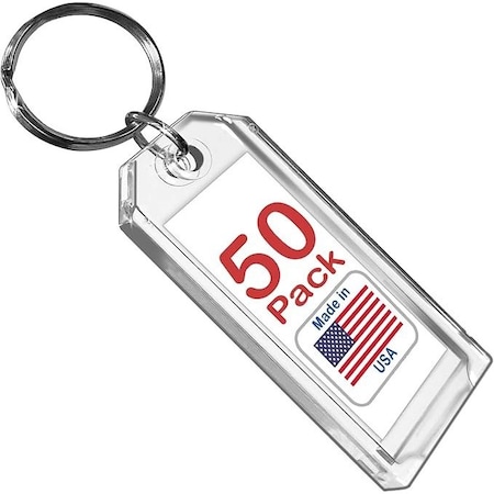 Easy 2 Buy Usa Premium Key Tag 3in Slip-Slot Plastic Heavy Duty Clear Crystal Label Ring Included, 50PK 208.7