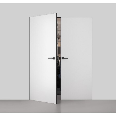 Sartodoors Modern Solid Double Hidden Door with Handle, Planum 0010 Primed with Black Hidden Frame 56" x 80" L PLANUM0010DHFB-PR-56 x 80-LH-O