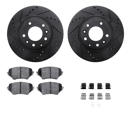 Dynamic Friction Co DFC Rotors-Drilled & Slotted-Black w/ EURO 5000 Ceramic Brake Pads Incl Hdw 8612-80003