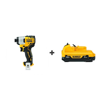 Dewalt Impact Driver, Pistol Grip, 12VDCW/Battery DCF801B/DCB124