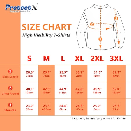 Protectx Long Sleeve T-Shirt, Polyester, Orange, L, 2 PK HV-L50CT190-OR-02-L