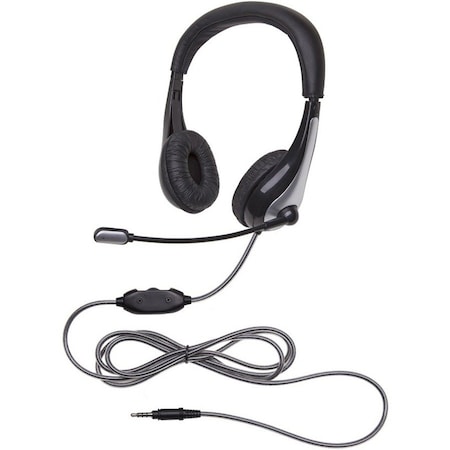 Califone NeoTech Mid-Weight, On-Ear Stereo Headset with Gooseneck Microphone, 3.5mm Plug, Black/Silver 1025MT
