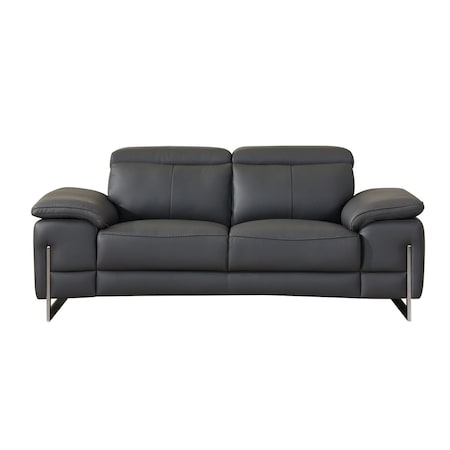 Homeroots 71in Dark Gray and Silver Italian Leather Loveseat 720508