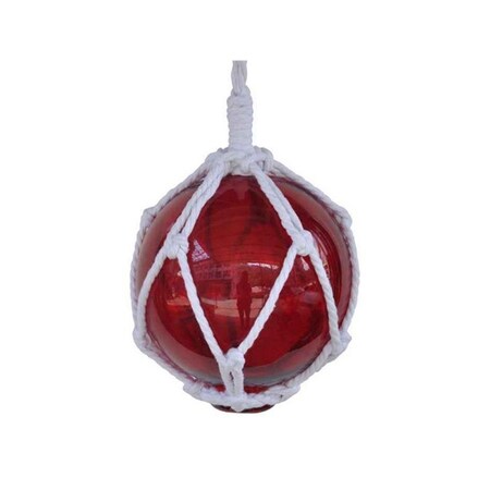 Handcrafted Decor Red Japanese Glass Ball Fishing Float with White Netting Decoration- 6 in. 6 Red Glass - NEW