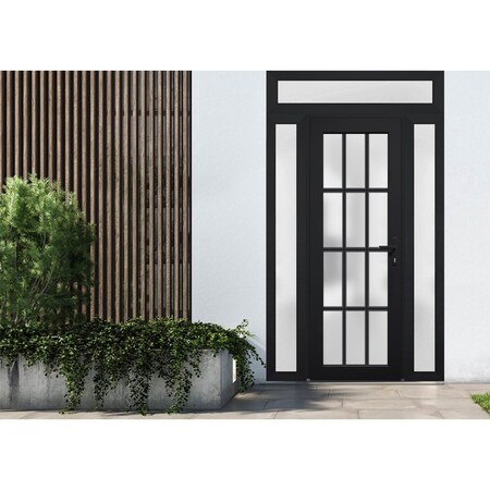 Vdomdoors Front Exterior Prehung FiberGlass Door Frosted Glass / Manux 8312 Matte Black / 2 Sidelight and Tra MANUX8312EXD-BLK-W14+36+14 x H80+14-LH