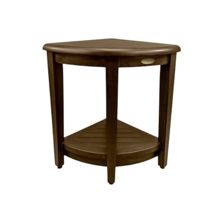 Homeroots Curvilinear Dark Brown Teak 18" Corner Shower Bench With Shelf 383307