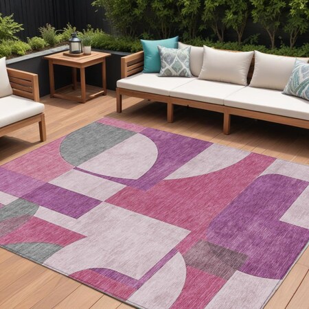 Homeroots 9' X 12' Blush And Mauve Geometric Washable Indoor Outdoor Area Rug 617900