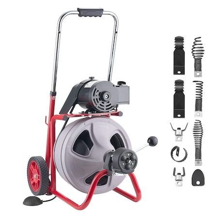 Vevor Drain Cleaner Machine 75FT x 3/8 Inch Auto Feed with Wheels & 8 Cutters JR-400Z