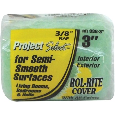 Linzer Paint Roller Cover, 3/8 in Thick Nap, 3 in L, Knit Fabric Cover, Green RR938-3