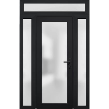 Vdomdoors Front Exterior Prehung FiberGlass Door Frosted Glass / Manux 8102 Matte Black / 2 Sidelight and Tra MANUX8102EXD-BLK-W16+36+16 x H80+14-LH