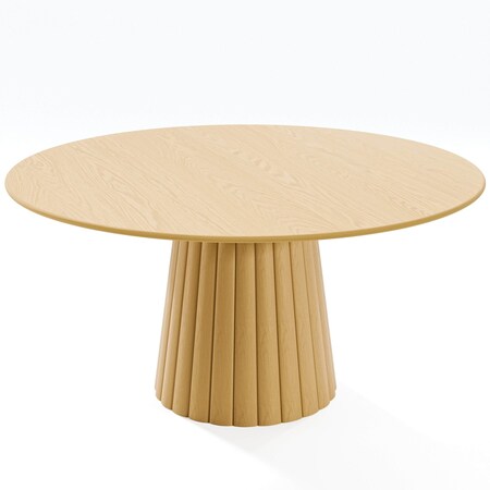 Homeroots 60" Brown Solid Wood Pedestal Base Round Top Dining Table 721015
