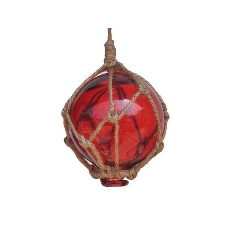 Handcrafted Decor Red Japanese Glass Ball Fishing Float with Brown Netting Decoration, 3 in. 3 Red Glass - Old
