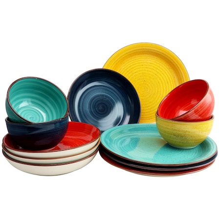 Gibson Home Gibson Color Speckle 12 Piece Mix and Match Double Bowl Dinnerware Set in 4 Assorted Colors 118379.12