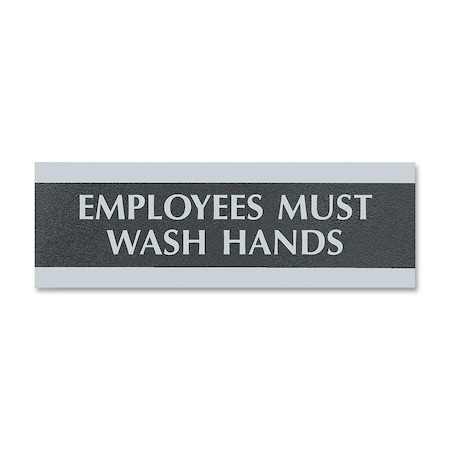 U.S. Stamp & Sign Employees Must Wash Hands, Molded Plastic, 3" x 9", Wall Mountable 4782