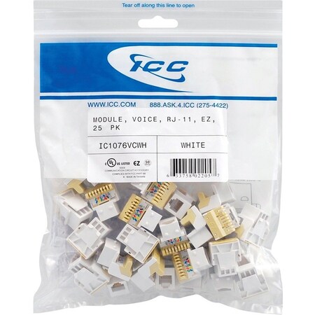 Icc ICC IC1076VCWH Cat 3 EZ Modular Connector; White IC1076VCWH