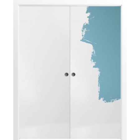 Sartodoors Modern Double Pocket Doors, Planum 0010 Primed, Kit Trims Rail Hardware, Solid Wood Interior Bedroo PLANUM0010DP-PRI-6084