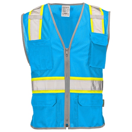 Dome75 Hi-Vis Safety Vest 2X/3X Class Non-ANSI/Enhanced Visibility , Zipper 6 Pockets, 2 Mic Tab DV2183