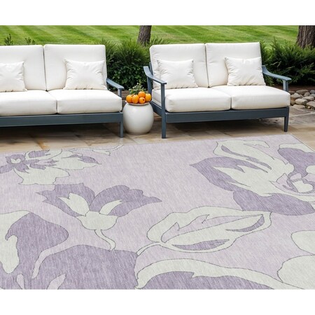 Homeroots 10' X 14' Lavender Lilac And Ivory Floral Washable Indoor Outdoor Area Rug 589553