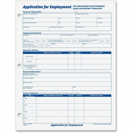 Tops 32851 Application for Employment 8-1/2 x 11 Two 50-Form Pads Pack 32851