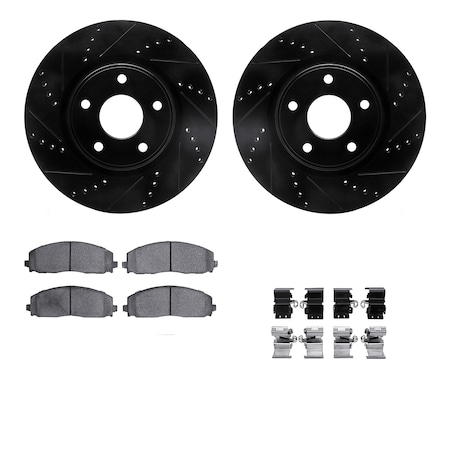 Dynamic Friction Co DFC Brake Rotor - Dimpled & Slotted - Black w/5000 Brake Pads & HW Kit 8512-40093