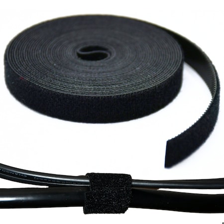 Grizzly Supply Hook and Loop Continuous Roll, 15 ft L, 0.5 in W, Cut to length, No Adhesive, Black, 1PK GS-HL1/2-0-15