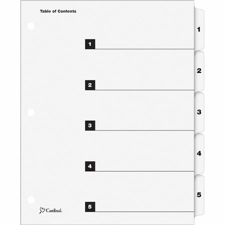 Cardinal Brands Cardinal OneStep Printable T.O.C. Divider, Printed 1 to 5, 9"x11", 5 Tabs, White/White 60513