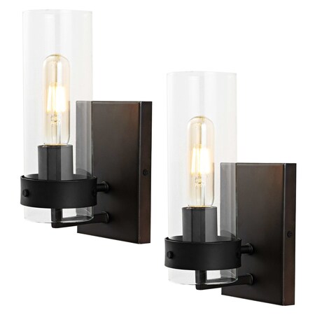 Jonathan Y Harper 4.5" 1-Light Modern Farmhouse Iron/Glass LED Sconce, Oil Rubbed Bronze/Clear, 2PK JYL9909B-SET2