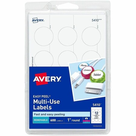 Avery Label, Removeable, Round, 1" 600PK AVE05410