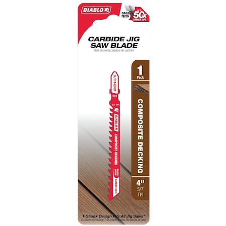 Diablo T-Shank 4'' 5/7 TPI Carbide Jig Saw Blade for Composite Decking DJT144DHM