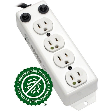 Tripp Lite Outlet Strip, Rack Mounted, 4 5-15R-HG, 5-15P-HG, 10 ft., White PS-410-HGOEMCC