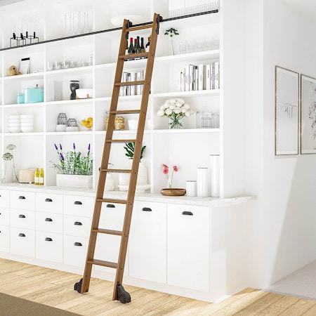 Quiet Glide 8.92 ft. Walnut Sunburst Wheel Black Rolling Hook Removable Ladder, 12 ft. Rail QG.510-9WA-12-H.08