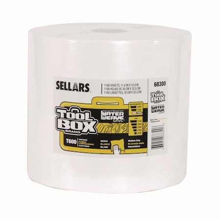 Sellars TOOLBOX WaterWeave T600 Wipers, 1-Ply, 11.8 x 12.8, White, 1,100 Wipers 68300