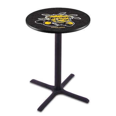 Holland Bar Stool Co 36" Blk Wrinkle Wichita State Pub Table, 36" dia. Top L211B3636WichSt