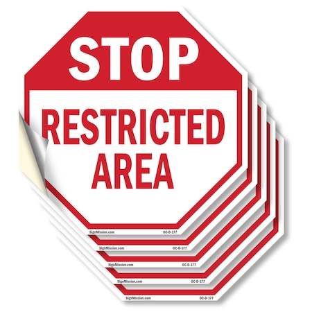 Signmission Stop Restricted Area, 4 inch X 4 inch, Vinyl Decal, 5PK OC-D-5PACK-4-177