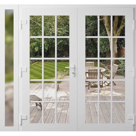 Vdomdoors Front Exterior Prehung Metal-Plastic Double Doors Clear Glass / MANUX 8151 White Silk / Office Comm MANUX8151DEXD-WS-W72+14xH80-RH-I