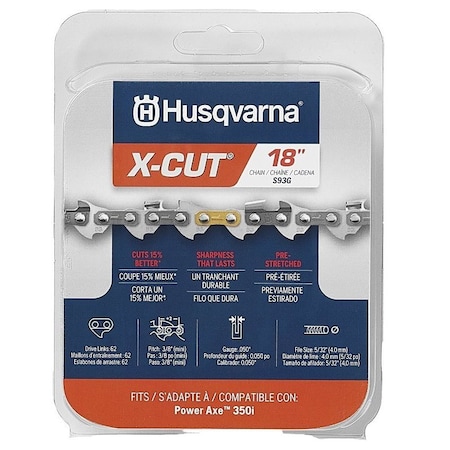 Husqvarna X-CUT S93G Chainsaw Chain, Semi Chisel Chain, 18 in L Bar, 0.05 ga Gauge, 3/8 in TPI/Pitch 597469562