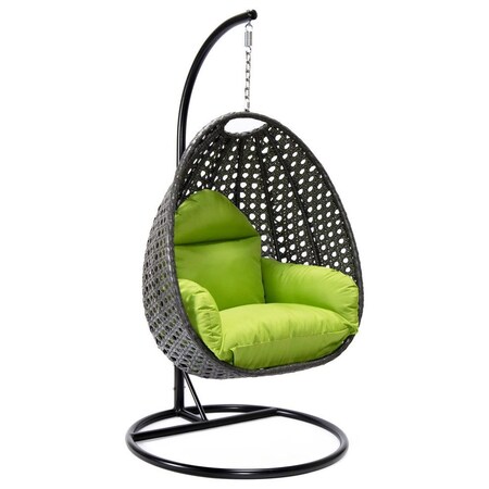 Leisuremod Charcoal Wicker Hanging Egg Swing Chair with Light Green Cushions ESCCH-40LG