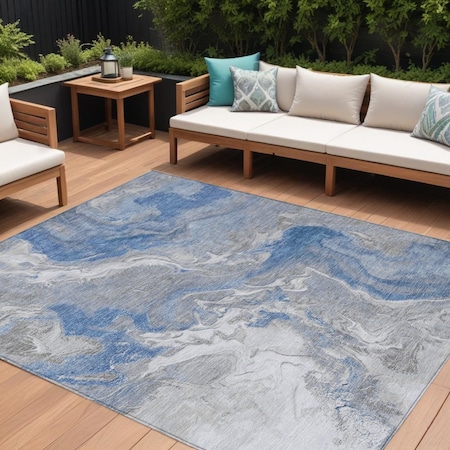 Homeroots 10' X 14' Blue And Ivory Abstract Washable Indoor Outdoor Area Rug 617625