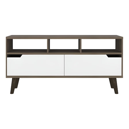 Homeroots 54in Brown And White Particle Board Open Shelving TV Stand 478450