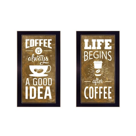 Homeroots Set Of Two Life Begins and Ends With Coffee Black Framed Print Wall Art, 2PK 408226